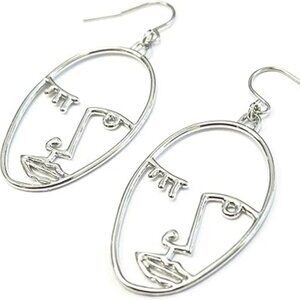 Silver Face Shaped Geometric Earring Abstract Alloy Hollowed‎ Standout Set